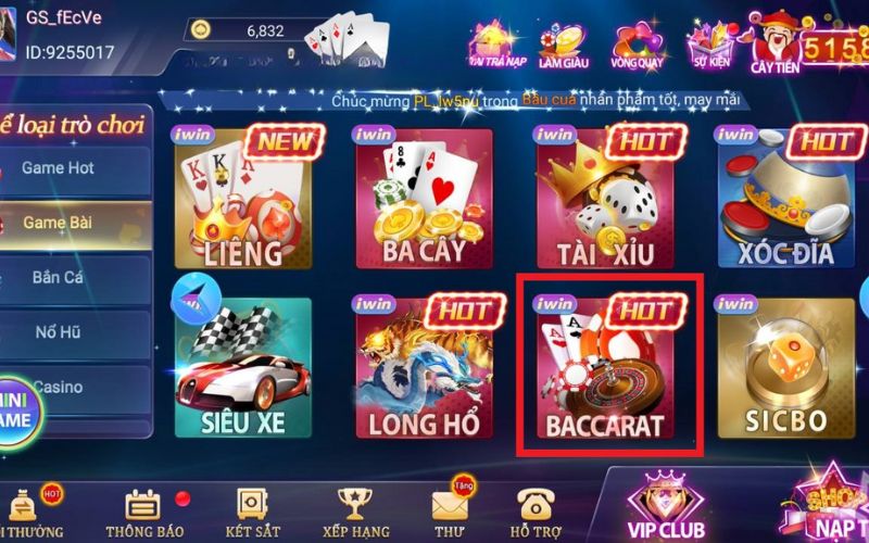 Live baccarat iWin với khả năng tương tác trực tiếp với nhà cái